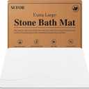 32"x20" Stone Bath Mat, Diatomaceous Earth Shower Mat, Non-Slip Super Absorbent Quick Drying Bathroom Floor Mat, Natural, Easy to Clean (Milky White)