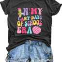 Last Day of School Teacher Shirt: Women Teacher Life Shirts Summer Happy Graduation Gifts Tee Tops (S)