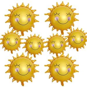 8PCS Sun Smil Foil Balloons Sunshin Aluminum Balloon Gold Summer Sun Helium Mylar Party Balloons for Birthday Baby Shower Christmas Party