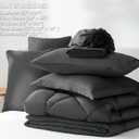 CozyLux Queen Comforter Set Dark Grey - Bed in a Bag Queen Size 7 Pieces, Luxury Soft Bed Set for All Seasons, Bedding Set with Comforter, Sheets, Pillowcases & Shams, Dark Gray, Queen