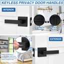 Plustool 6 Pack Matte Black Door Handles Interior, Keyless Interior Door Knobs, Privacy Door Locks for Bedroom Bathroom, Heavy Duty Square Door Lever Locksets, Reversible for Left & Right Handled Doors
