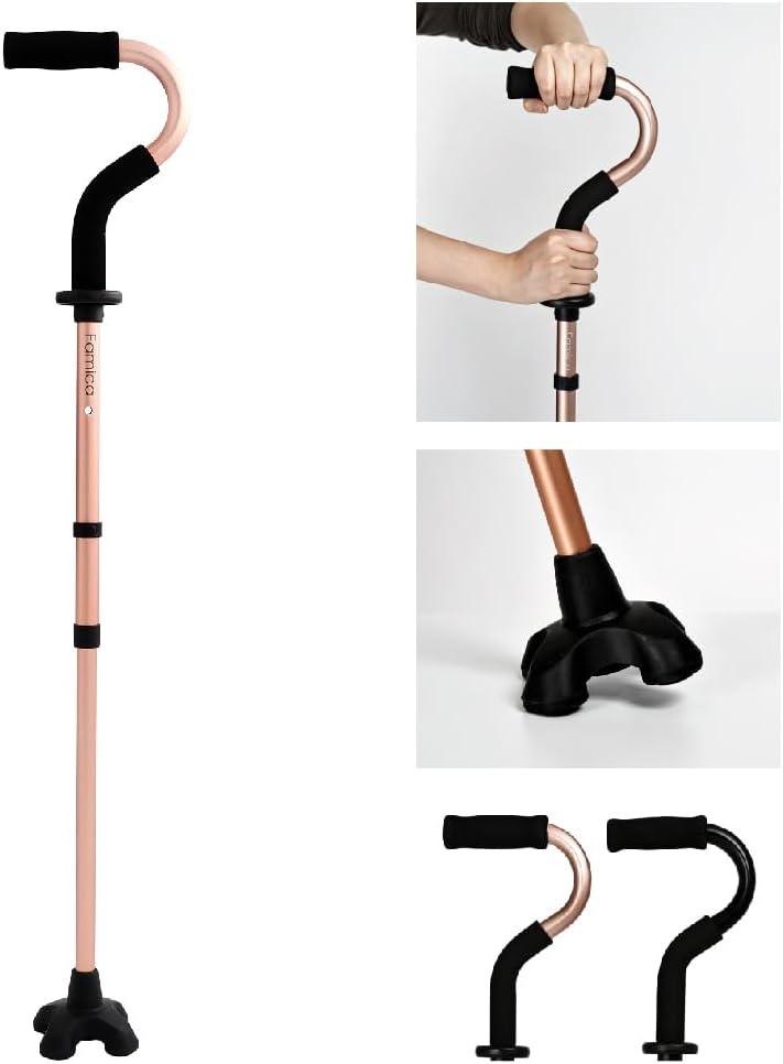 Stand by Me Walking Cane for Elderly and Disabled, Adjustable with Soft Cushioned Handle, Portable Lightweight, Collapsible, Extra Standing Support Platform, Wide Footpad (Gold)