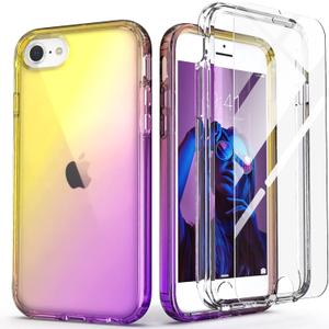 IDweel for iPhone SE 2020 Case,for iPhone 8 & 7 & SE 2022 Case(SE 3rd Gen),Full-Body Sturdy Shockproof Slim Fit Clear Cover with Screen Protector Heavy Duty Shock Resistant Hybrid Cover, Yellow Purple