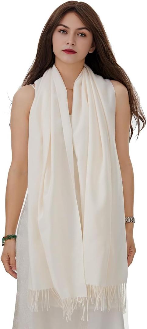 YOUR SMILE Women's Scarf Pashmina Shawls and Wraps for Evening Dress Bridesmaid Wedding Bridal Winter Warm Long Large Scarves (08 Ivory)