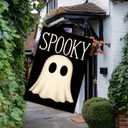 Spooky Ghost Halloween House Flag 28 x 40 Inch Double Sided Decorative Fall Holiday Garden Flags Banner for Outdoor Porch Yard Decor Seasonal House Flags and Home Decorative Display