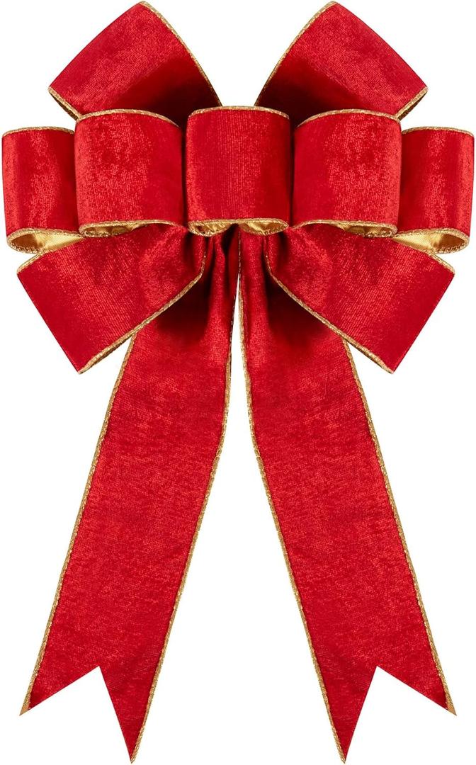 1Pack Large Christmas Bows Velvet Red Bows Holiday Red Christmas Bows Decorations for Wreath Velvet Bows Decor for Christmas Tree Topper, Front Door, Outdoor(24 * 16 inch)