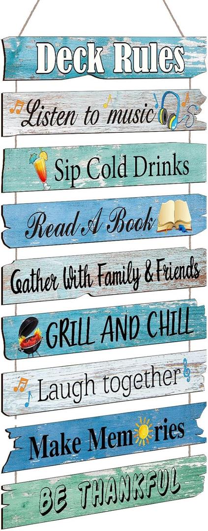 Capoda Deck Decorations Outdoor Deck Rules Sign Wall Art Porch Camping Summer Pool Dock Sign Plaque Camping Party Adventure Decor for Bar Campsite Cabin Tent Signs for Patio Backyard Outdoors Home
