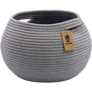 Goodpick Cute Round Cotton Rope Basket Woven Towel Baskets Bathroom Small Dog Toy&Cat Toy Storage Basket for Children Corner Plant Baskets Shelf Indoor, Gray, 10"D x 8.3"H