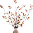 4 Pcs Fall Stems Artificial Ficus Branches, 47.2 Inch Faux Eucalyptus Stems Fall Decor, Fake Leaves Fall Decorations for Home, Autumn Table Decor Fall Branches for Vase Filler Centerpieces