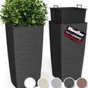 Mueller M-Resin Heavy Duty Tall Planters for Outdoor Plants, Indoor Grande Plant Pots, Boxes, Trees, Flower Pots, 2-Piece Set, 18, Modern Design, Built-in Drainage, Front Porch Decor, Light Grey