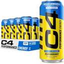 C4 Performance Energy Drink | Zero Sugar Carbonated Preworkout Energy | 200mg Caffeine with Beta Alanine | Frozen Bombiscle | 16 Fl Oz (Pack of 12)