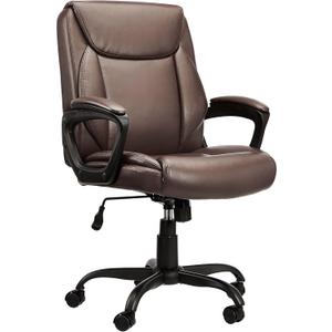 Amazon Basics Classic Puresoft PU Padded Mid-Back Height Adjustable Office Computer Desk Chair with Armrest, 25.75"D x 24.25"W x 42.25"H, Brown