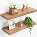 PERFNIQUE 24 Inch Floating Shelves Set of 2, Solid Elm Wood Rustic Live Edge Wall Decor Shelves - Invisible Bracket Mount for Living Room, Kitchen, Bathroom, Natural.