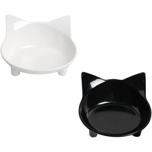 Skrtuan Pet Cat Bowl Dog Food Bowl  Non-Slip, Wide & Shallow Pet Dish for Whisker Fatigue Relief, Safe for Puppies & Rabbits (Black+White)