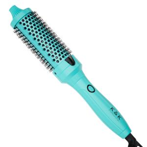 K&K Thermal Brush, Green 1.5 Inch Heated Round Curler, Professional Heated Curling Ceramic Tourmaline Ionic Curling Iron, Hot Styling Volumizing Brush, Dual Voltage