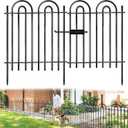 5 Panels Decorative Garden Fence with Gate, 36in(H)×10.8ft(L) Tall No Dig Fence Animal Barrier, Metal Tube Garden Edging Border, Reusable Ground Defense Temporary Fencing for Outdoor Yard, Black