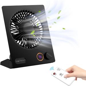 Small Desk Fan,VEMONT USB Table Fan,5000mAh Rechargeable Battery Fan,180Tilt Folding Personal Portable Fan with Remote Control,Stepless Speed Strong Wind, Silent Hanging Fans for Home Office Desktop (Black)