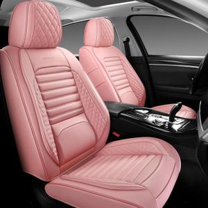 Front Car Seat Covers, Universal Leather Seat Covers with Headrest Pillows for Most Cars SUVs Pickup Trucks, Full Coverage Car Seat Protectors, 2 Seats Car Seat Cushion Pink (Front Pair-2 Seats)