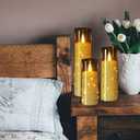 Flameless Candles with Remote Timer, Embedded String Lights Candles Acrylic Flickering, Battery Operated LED Pillar Candles, 7 Pcs Unbreakable, Black, 2.3x5/5/5/6/6/7/7 inches