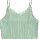 Verdusa Women's Contrast Lace Spaghetti Strap Ribbed Knit Cami Crop Tops, medium