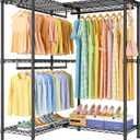 ULIFHOME E15 Garment Rack L Shaped Clothes Rack for CornerFreestanding Clothing Racks for Hanging ClothesHeavy Duty Closet Organizer with 4 Hanging Rods & 8 S Hooks43.4" W x 15.8" D x 78.4" HBlack