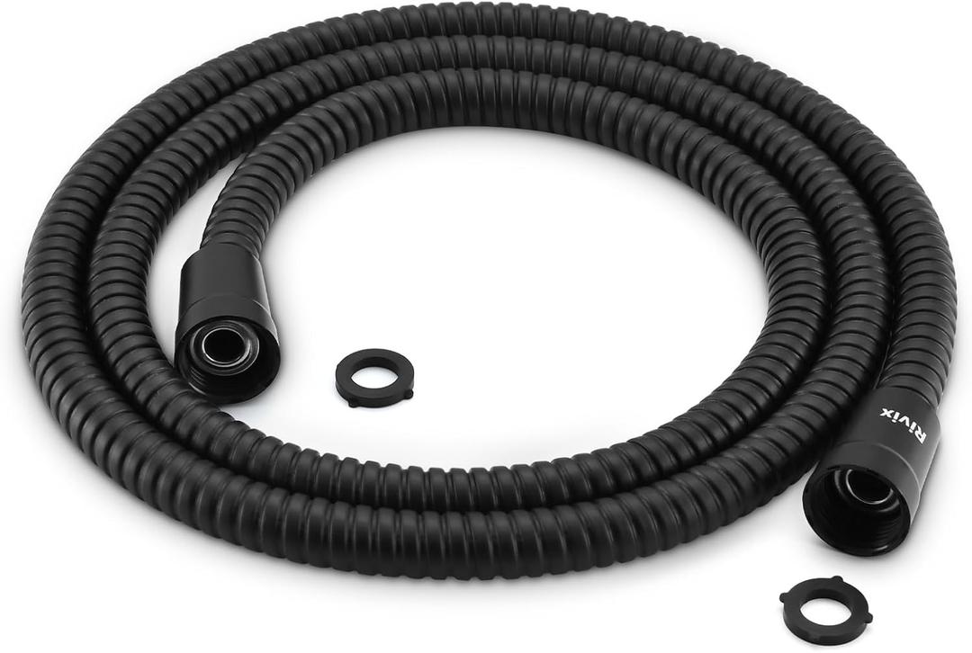 Shower Hose 59-Inch Extra Long Shower Hose-Replacement-PVC Encapsulated Stainless Steel Core,Rust-Resistant &No Teflon Tape Needed,Flexible&Kink-Resistant for Handheld Shower Heads Pets,RV Black
