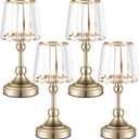 Gisafai 4 Pack 11" Gold Candle Centerpiece Hurricane Candle Holders Gold Fairy Tealight Lamp Candlestick Lamps Minimalist Nordic Glass Votive Holder Set for Wedding Tables Romantic Home Decor