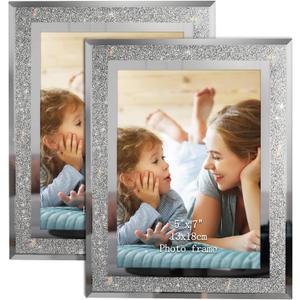 Calenzana 5x7 Picture Frame Sparkle Glass Photo Frames for Tabletop, Set of 2