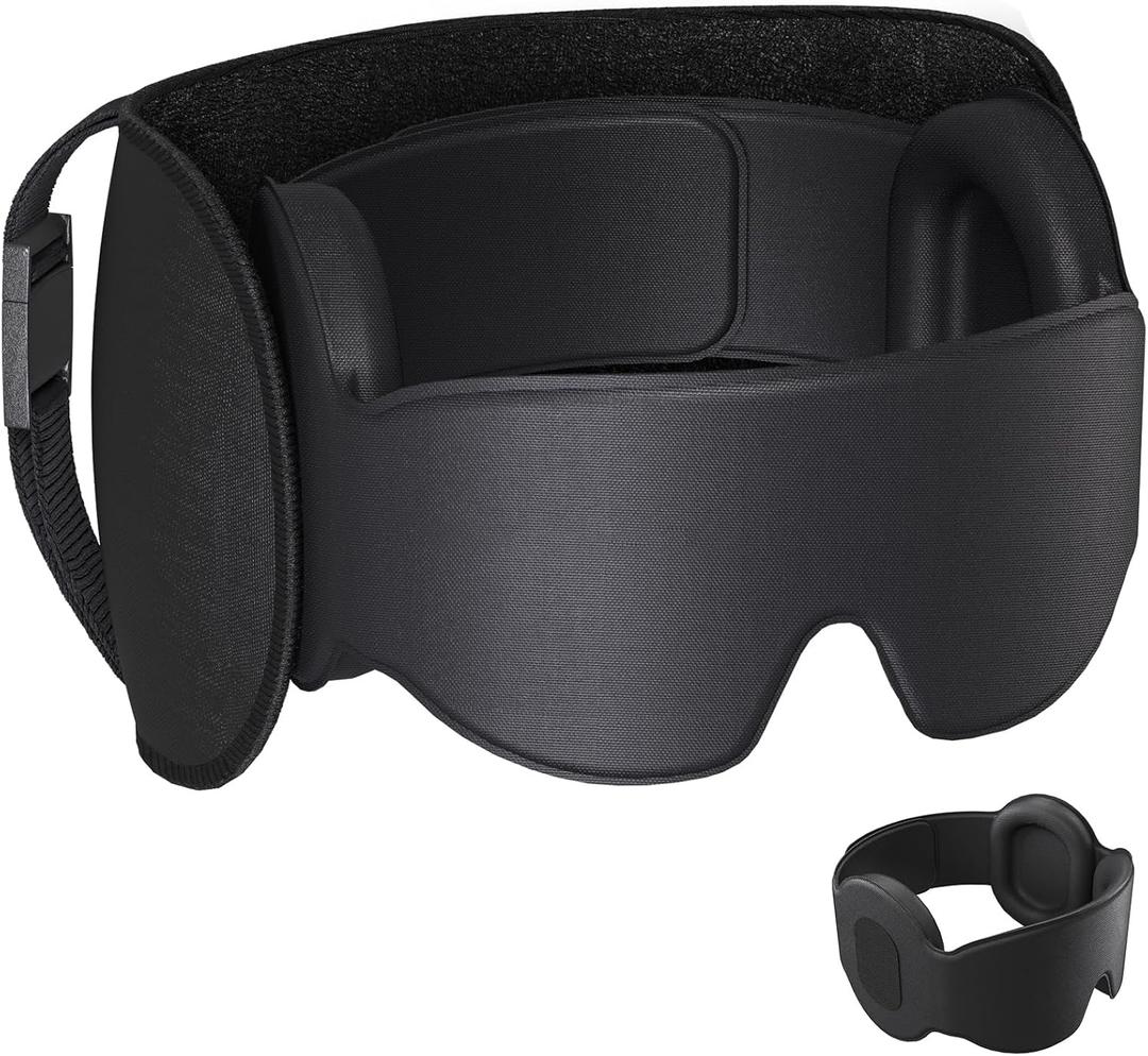 SARISUN Travel Pillow for Airplanes, Upgraded Airplane Pillow with 3D Eye Mask and Ear Cover for Long Flight, 360 Support Sleep Head Hold, Flight Essentials Plane Headrest, Stop Bobblehead, Black