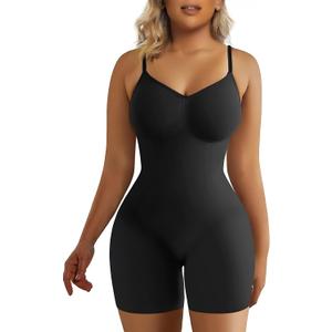 SHAPERX Women's Shapewear Bodysuit Tummy Control Body Shaper Seamless Sculpting Snatched Waist Body Suit (2-black (Mid Thigh)), L\XL
