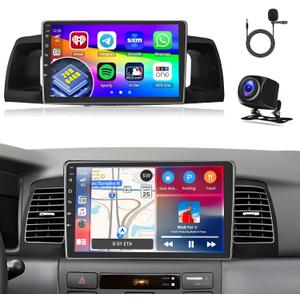 [2G+64G] Android 15 Car Radio for Toyota Corolla EX 2005-2012 with Wireless Carplay/Android Auto, 9 Inch HD Touchscreen for Corolla Stereo with GPS 5GHz WiFi Bluetooth SWC Backup Camera MIC