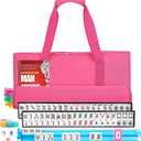 American Mahjong Tile Set,166 White Tiles Mahjong Set,4 Colors Mahjong Racks,Travel Mahjong Set with Pink Carrying Bag