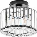 VONLUCE Crystal Light Fixture, Small Chandelier Light Fixture Modern Ceiling Light Fixture for Hallway, Black Semi Flush Mount Ceiling Light for Kitchen Bedroom Living Room Entryway (9.3inch)