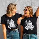 Halloween Shirt Women Spooky Graphic Shirts Strange and Unusual Print Tee Tops (Small, Black-1)