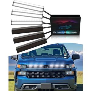 6Pcs LED Grill Lights for 2019-2024 2025 Chevrolet Silverado Raptor Grille Marker Lights Silverado 1500 2500 3500 Accessories Front Bumper Grille Trims (White)