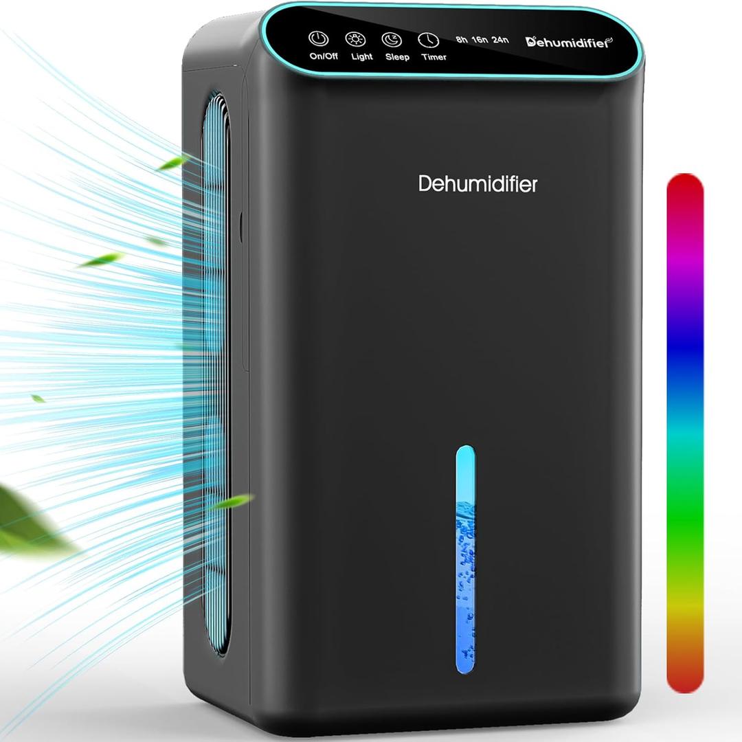 Dehumidifiers for Home, Up to 800 Sq.ft, 86oz Water Tank, Dehumidifiers for Bedroom with Essential Oil Diffuser, 7 Color LED Light, 24H Timer, Auto Shut-off, Ideal for Bathroom Basement Closet RV (Black)