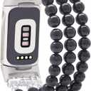 C&L Accessories Compatible with Fitbit Charge 6/5 Natural Gemstone Beaded Handmade Adjustable Bracelet Replacement Band for Women