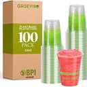 GREEVIRO Eco Compostable Plant-Based Clear Plastic Cups 12oz Thick, Reusable, Disposable Iced Coffee Cups for Smoothies, Beer & Any Beverages for Parties, Weddings & Gatherings