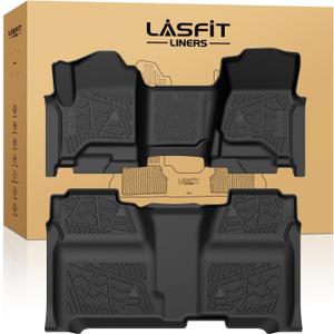 LASFIT Floor Mats 2014-2018 for Chevy Silverado/GMC Sierra 1500, 2015-2019 2500HD 3500HD, Crew Cab Only/Bench Seat, All Weather TPE Custom Fit Car Floor Liners, with Carpet Floor Only