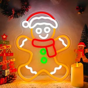 Christmas Neon Sign Dimmable Gingerbread Man Neon Light Merry Christmas Light Up Sign for Wall Decor Led Gingerbread Party Decoration for Window