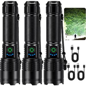 Kmivo Rechargeable Led Flashlight High Lumens - 99,000lm Bright Powerful Flash Light with 5 Modes, Waterproof Handheld Linterna for Home, Camping(3 Packs)