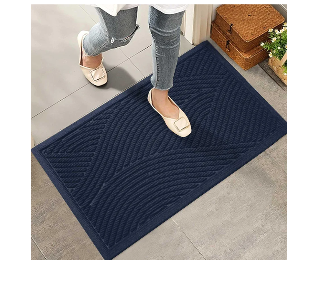 Sturdy Front Door Mat, Absorbent Muddy Dirt Resist Welcome Door Mats Outdoor Indoor, Stain and Fade Resistant, Non-Slip Backing Entry Mat Low Profile Doormat for Entryway, 29×17, Blue