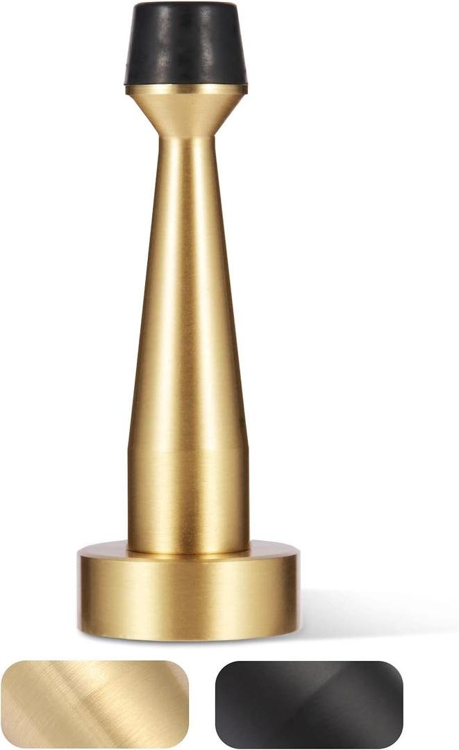 Solid Brass Door Stop, Decorative Door Stopper Wall Protector, Heavy Duty Door Stop with Rubber Bumper Tip for Wall Door Protection Sound Dampening, Brushed Gold Brass Plated