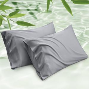 Bedsure Pillow Cases Standard Size, Cooling Pillow Cases, Rayon Derived from Bamboo Silver Grey Pillowcases Standard Set of 2, PureWoven Silky Soft Pillow Covers with Envelope Closure, 20x26 Inches