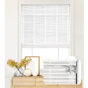 LazBlinds No Tools No Drill Cordless Bamboo Roman Shades, Light Filtering Window Treatment, Roll Up Bamboo Blinds for Windows 39'' W x 64'' H, Whitewash T