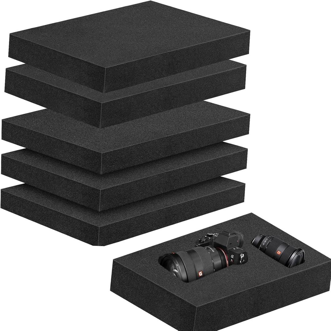 5 Pcs Foam Inserts for Cases Packing Foam Black Craft Foam Sheets for Packing Padding 2 Inch Thick 