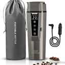 Portable Electric Car Kettle: 12V/24V Kettle Mini Water Boiler for Car Heated Travel Mug,Smart Precision Temperature Adjustment Coffee Tea Truck Cup with Handy Kettle Bag (Taupe, 400ML)