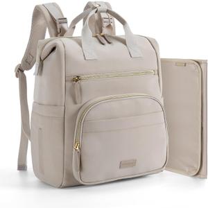 Mommore Neoprene Diaper Bag Backpack Small Lightweight Baby Diaper Bags Water Resistant Diaper Backpack for Boys Girls Newborn with Changing Pad, Stroller Straps (Taupe Mist)