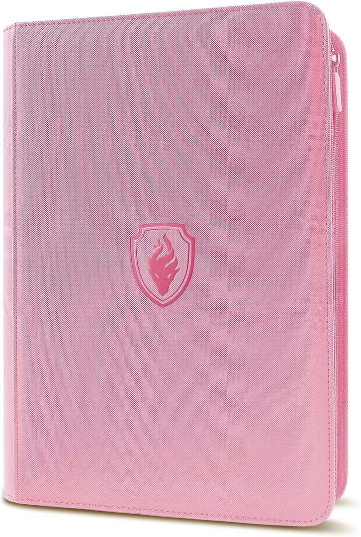 9-Pocket PU Cover Zipper Trading Card Collection Album - Sturdy 360 Side-Loading Binder for MTG, TCG, Sports Cards (Pink) (9 Pocket - 13.9" x 10.5")
