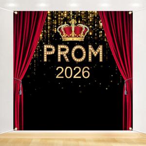 Mocsicka Prom 2026 Graduation Backdrop - Black Gold Graduate Backdrop for Prom Night, Class of 2026 Graduates Party Decorations Photo Background - Includes 1 Backdrop (6x6ft)